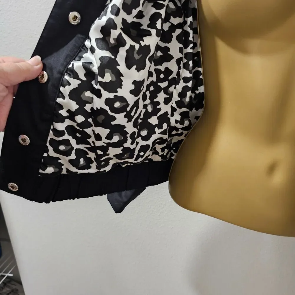 Cyber Moto Black Jacket Women's Medium Stretchy Pockets Snaps Edgy Rocker Biker